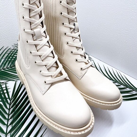 Sam Edelman Lydell Ivory Leather Combat Boots Lug Sole Size 9M NWB Chic Fall - Picture 4 of 13